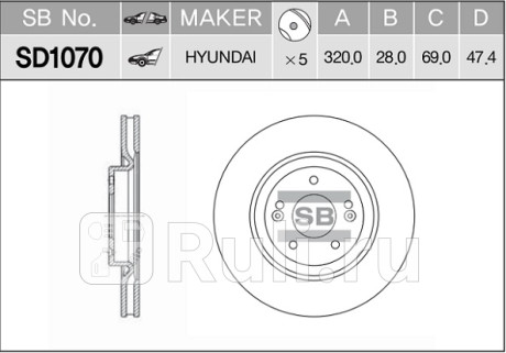 SD1070 - Диск тормозной передний (HI-Q) Kia Ceed 2 (2012-2018) для Kia Ceed 2 (2012-2018), HI-Q, SD1070